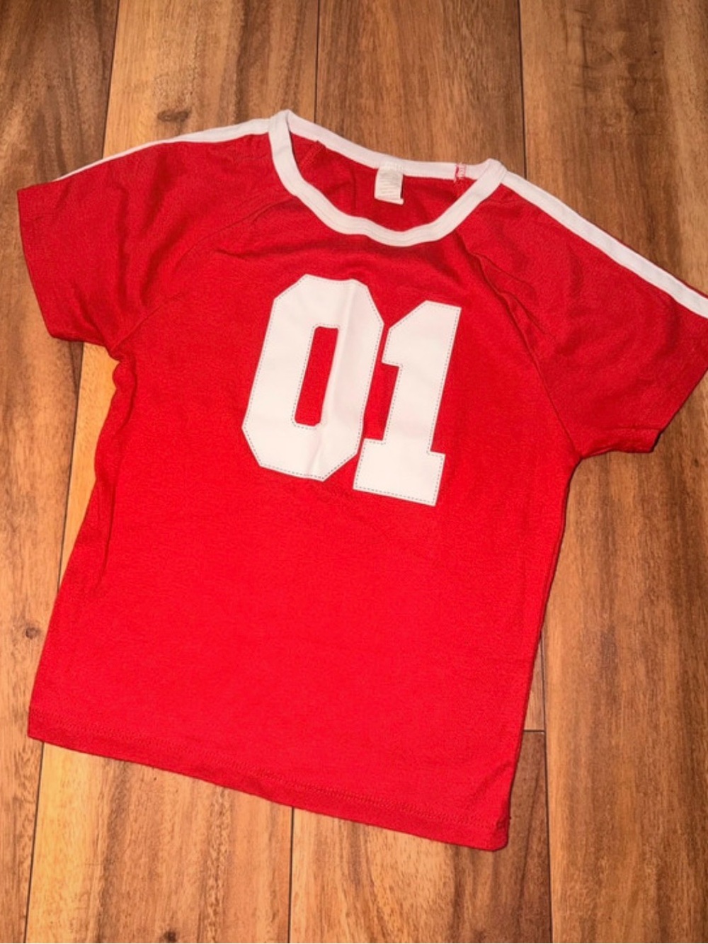 Red '01' Kids Short Sleeve Tee - Youth Athletic Shirt